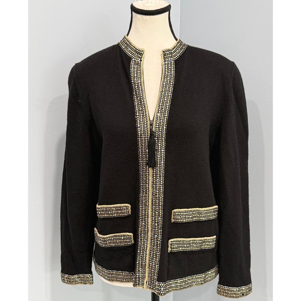 Vintage Don Sayres for Wellmore Black Knit Studded Cardigan Jacket Size 10